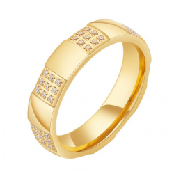 Gold Titanium Steel Gold-plated Diamond Round Ring