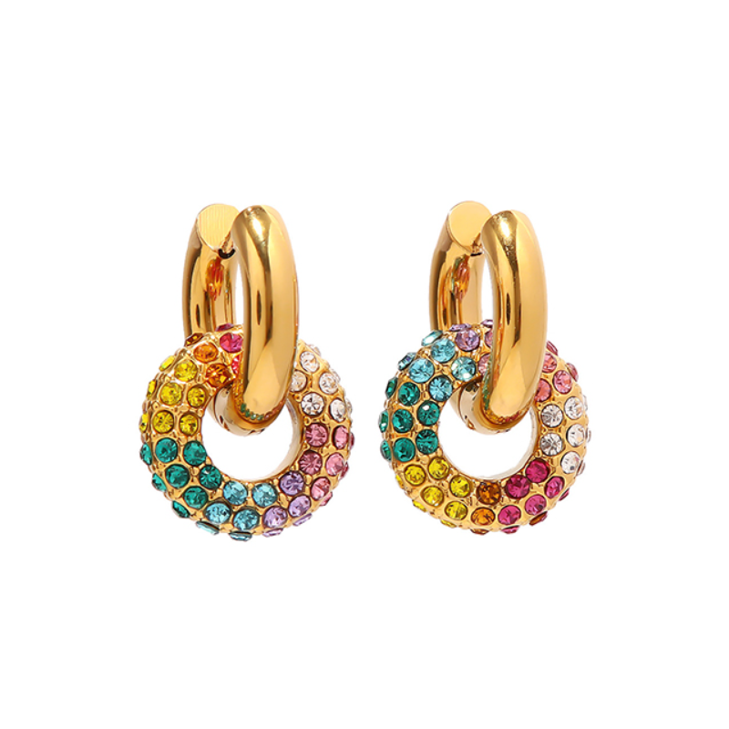 Gold Round Earrings in Titanium Steel and Diamonds