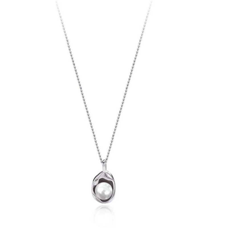 Platinum Silver Geometric Pea Irregular Pearl Necklace