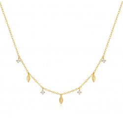 Gold Silver And Diamond Leaf Necklace