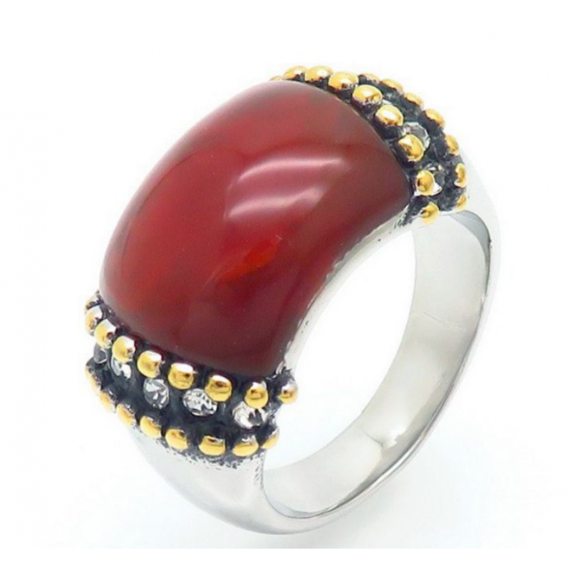 Deep Red Titanium Steel Diamond Cat's Eye Round Ring