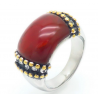 Deep Red Titanium Steel Diamond Cat's Eye Round Ring