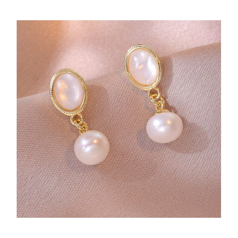 Pearl Earrings Titanium Steel Oval Mother-of-pearl Earrings