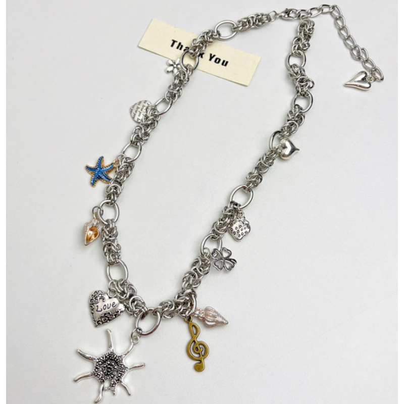 Alloy Heart Musical Note Starfish Necklace