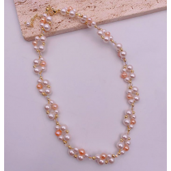 White Glass Beads + Pink...