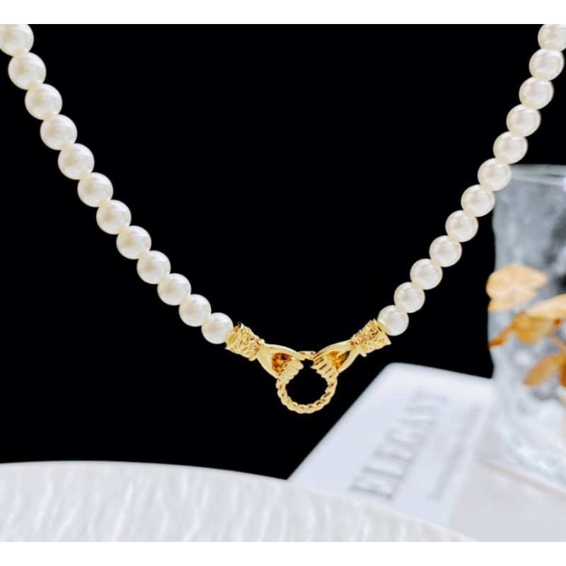 Glass Beads Pearl Beaded Necklace with Real Gold Electroplating