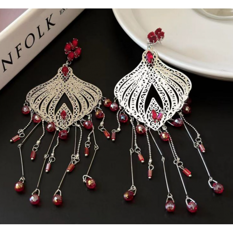 A-Type Rhinestone Tassel Earrings