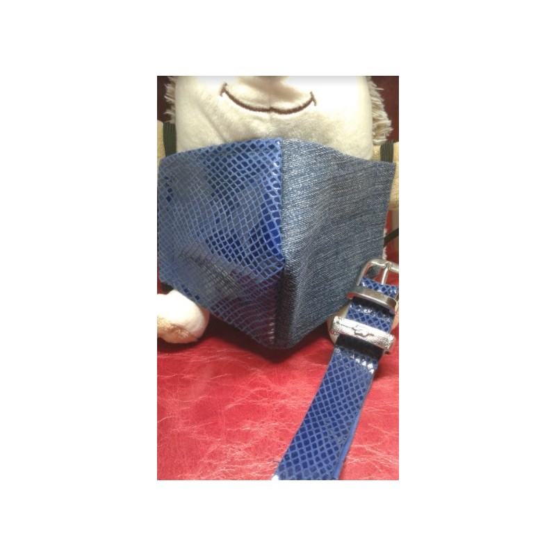 BLUE SHINY SQUARE Fashionable Accessory Set: Includes Denim Face Mask and  Watch Strap