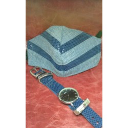 BLUE SHINY LINES Fashionable Accessory Set: Includes Denim Face Mask and  Watch Strap