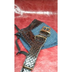 PYTHON GOLD SQUARE Fashionable Accessory Set: Includes Denim Face Mask and  Watch Strap