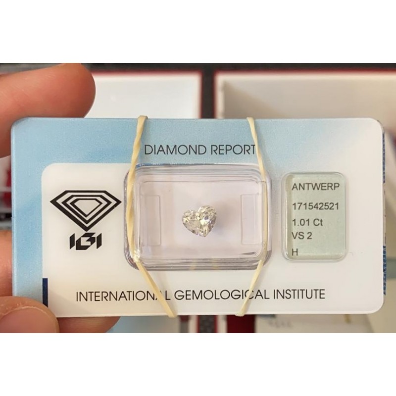 Heart shape diamond - 1.01ct - VS2 - H - Certified IGI