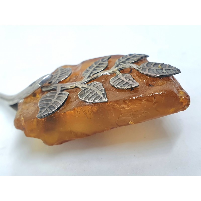 Natural baltic amber pendant with silver leaf - Vintage