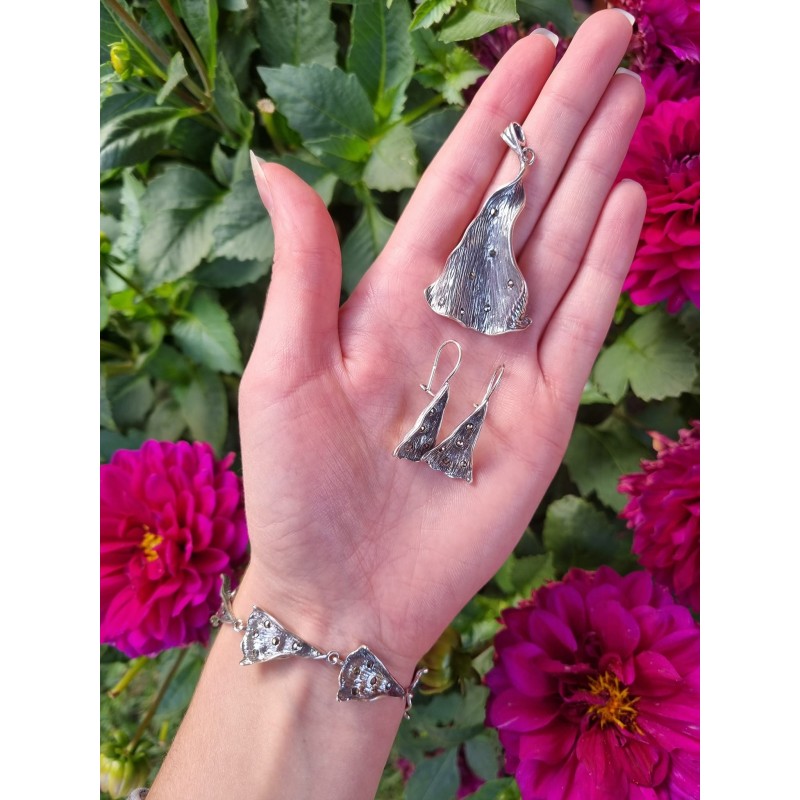 Silver 925 pendant bracelet earings leaf